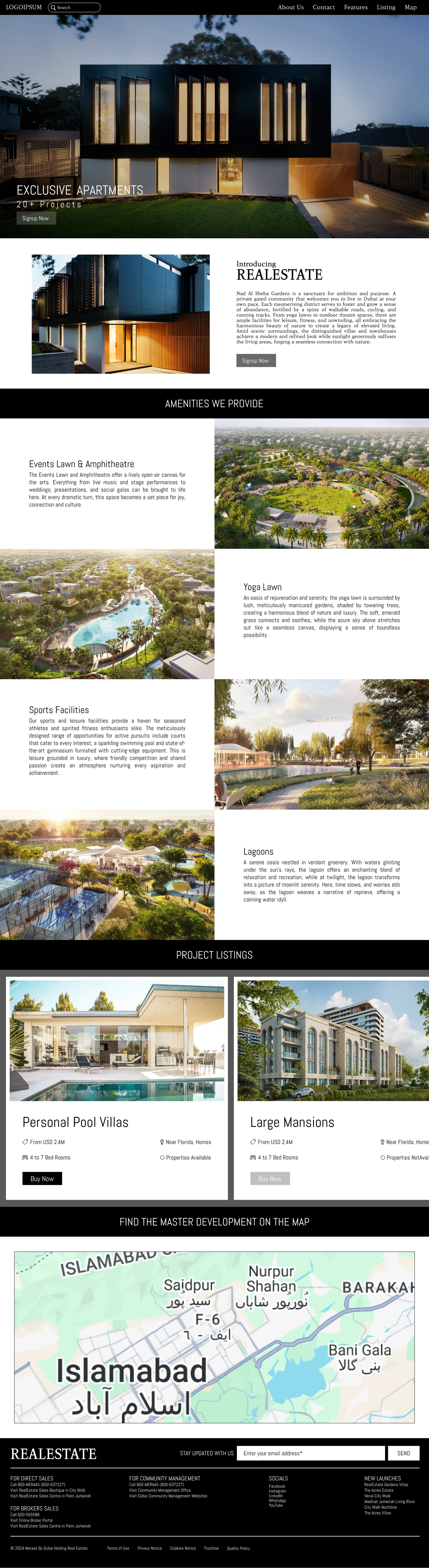 Real estate website design created in Figma showcasing modern layout, property listings, and user-friendly interface. Designed by Rafenthic